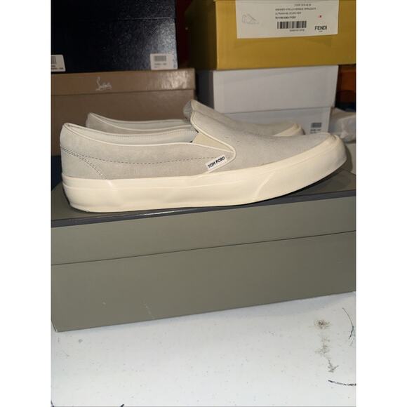 Tom Ford Cambridge tan cream canvas men\'s slip-on sneaker Slightly Used! Size 10 main image 4